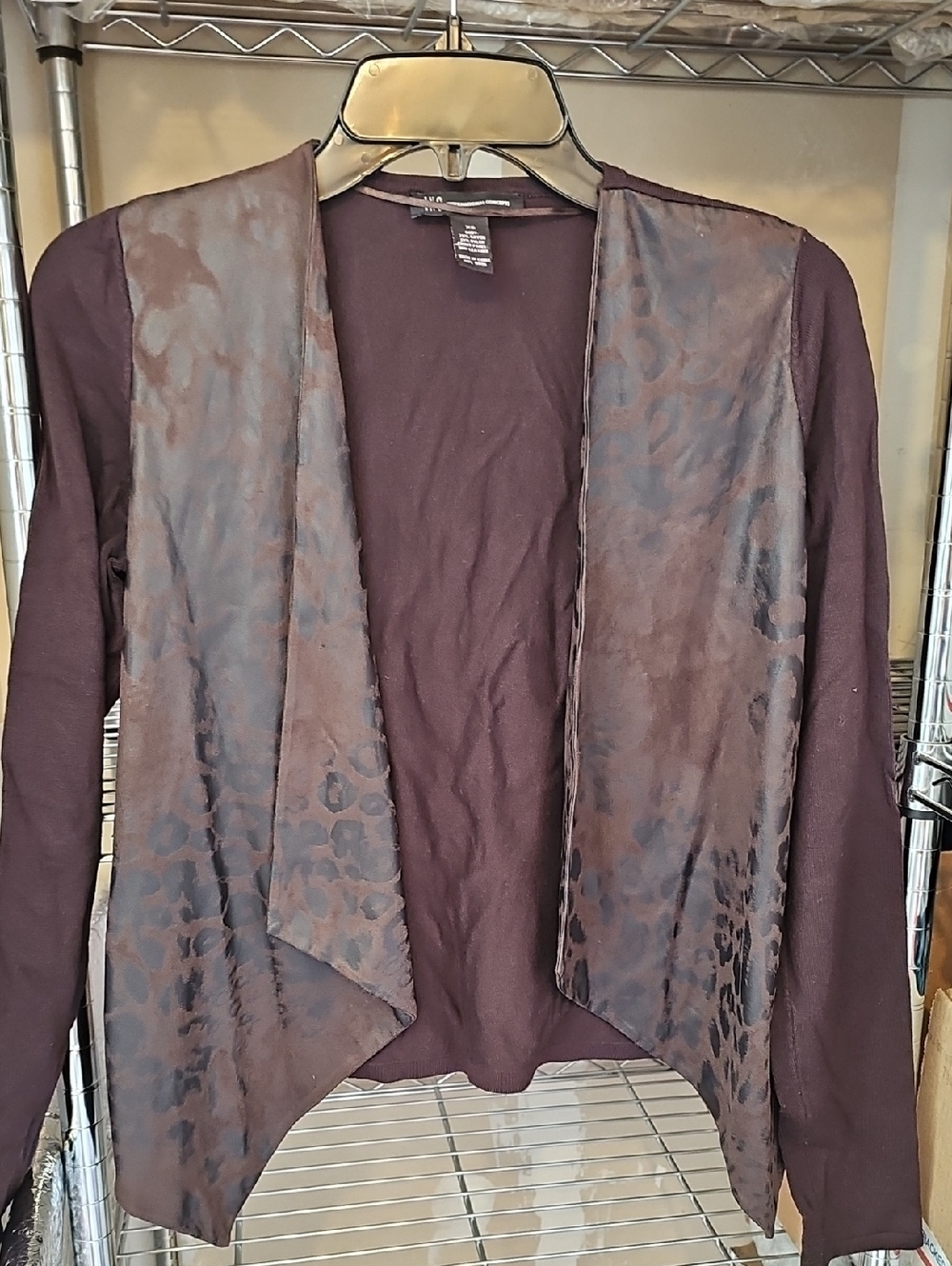 INC International Concepts Brown Animal Print Open Front Cardigan XS